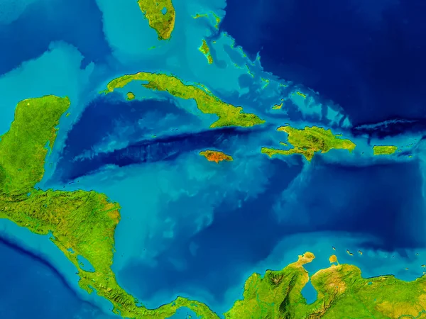 Jamaica no mapa físico — Fotografia de Stock