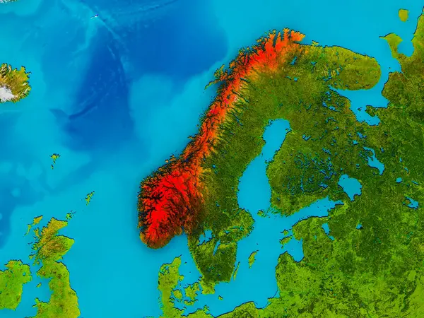 Noruega en el mapa físico —  Fotos de Stock