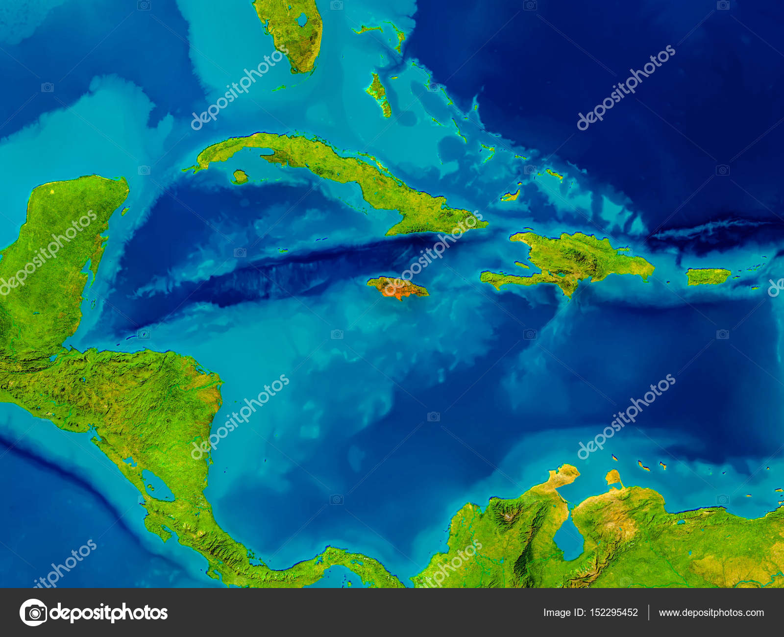 Jamaica on physical map — Stock Photo © tom.griger 152295452
