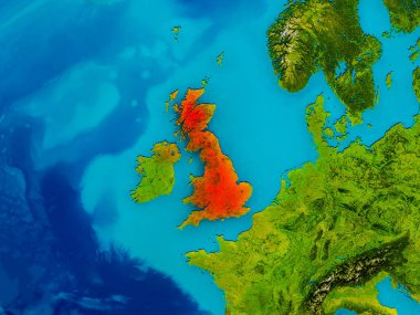 İngiltere fiziksel harita üzerinde