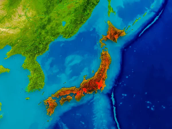 Японія на фізичну мапу — стокове фото