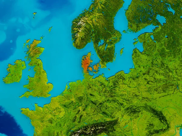 Dinamarca no mapa físico — Fotografia de Stock