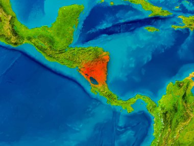 Nikaragua fiziksel harita üzerinde