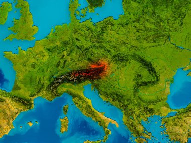 Avusturya fiziksel harita üzerinde