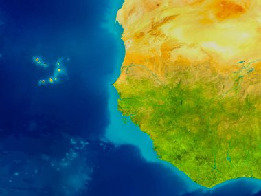 Gambiya fiziksel harita üzerinde