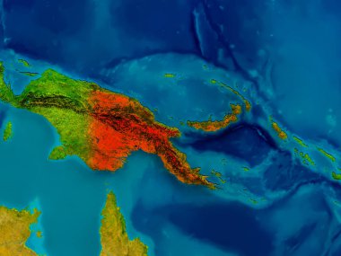 Papua New Guinea on physical map
