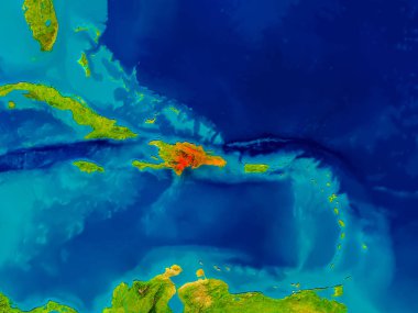 Dominik Cumhuriyeti fiziksel harita üzerinde