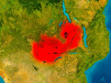 Zambiya fiziksel harita üzerinde