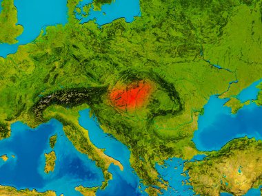 Macaristan fiziksel harita üzerinde