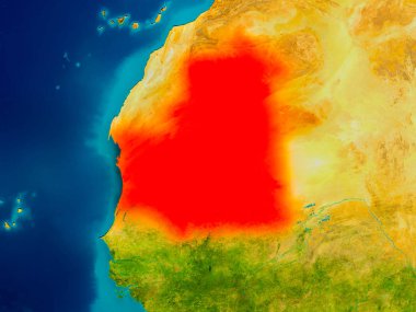 Moritanya fiziksel harita üzerinde