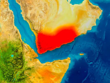 Yemen fiziksel harita üzerinde
