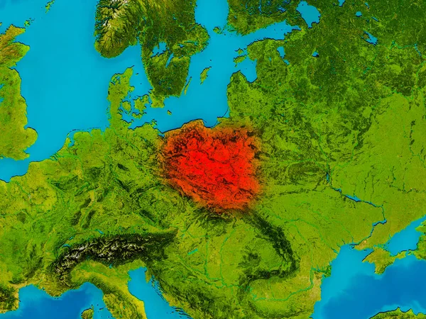 Polska na mapie fizycznej — Zdjęcie stockowe