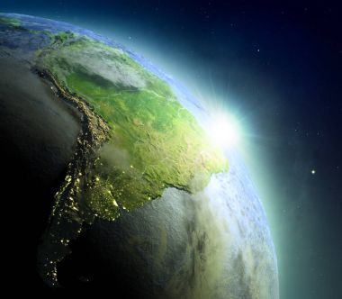 Güney Amerika gündoğumu sırasında uzaydan