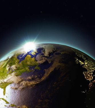 Uzaydan gelen Kuzey Atlantik üzerinde gündoğumu