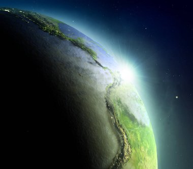 Gündoğumu sırasında uzaydan Doğu Pasifik