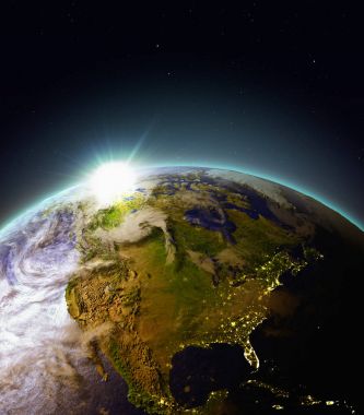 Kuzey Amerika uzaydan yukarıda gündoğumu