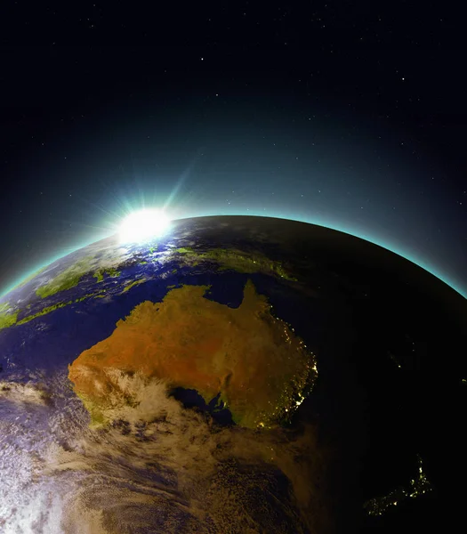 Soluppgång över Australien från rymden — Stockfoto