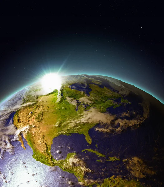 Auringonnousu Keski- ja Pohjois-Amerikan yläpuolella avaruudesta — kuvapankkivalokuva
