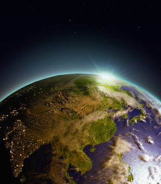 Doğu Asya uzaydan yukarıda gündoğumu