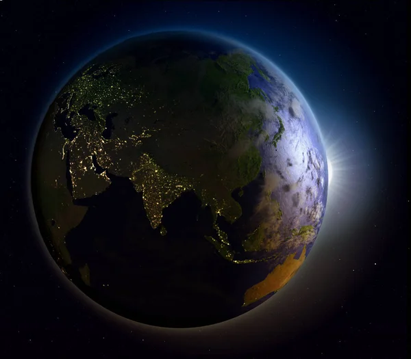 从太空中超越亚洲的日出 — 图库照片