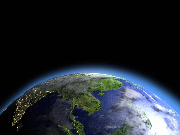 'S morgens boven Indochina vanuit de ruimte — Stockfoto