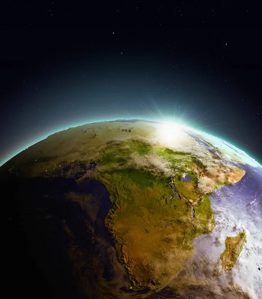 Răsărit de soare deasupra Africii din spațiu — Fotografie, imagine de stoc