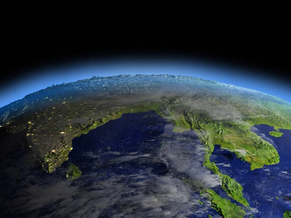 Jihovýchodní Asie z vesmíru na ranní — Stock fotografie