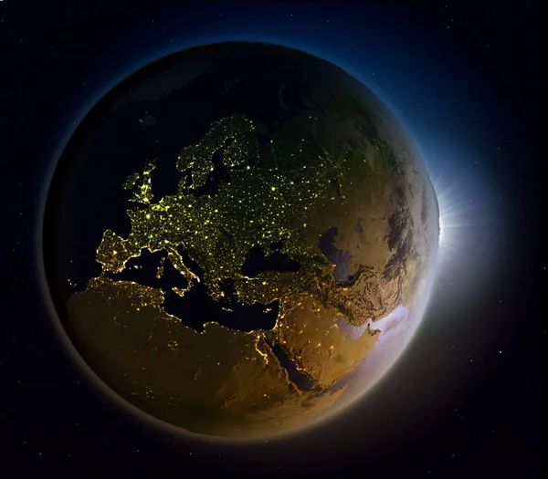 Sonnenaufgang über Europa aus dem All — Stockfoto
