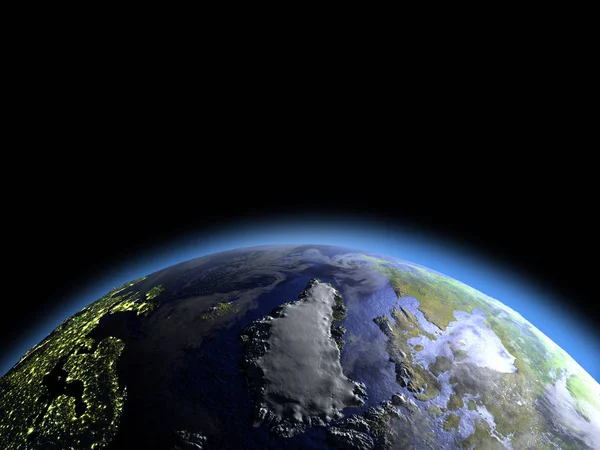 Ранок вище Гренландії з космосу — стокове фото
