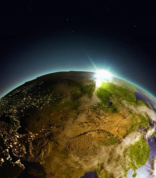 Napkelte felett Közép-Ázsiában az űrből — Stock Fotó