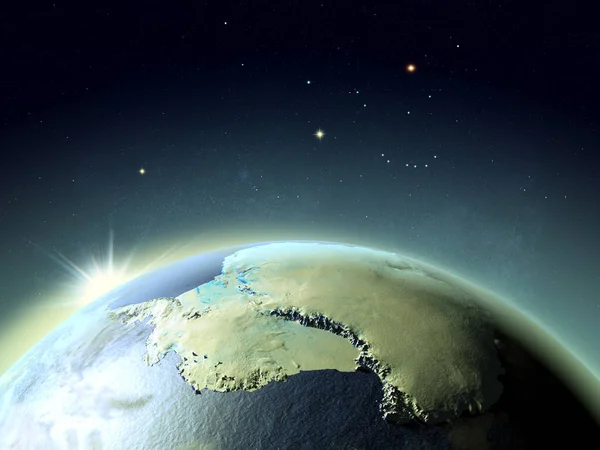 Solnedgången över Antarktis från rymden — Stockfoto