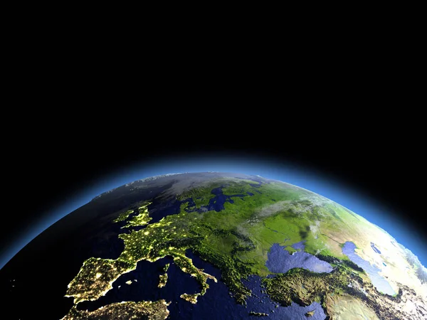 Morgon över Europa från rymden — Stockfoto