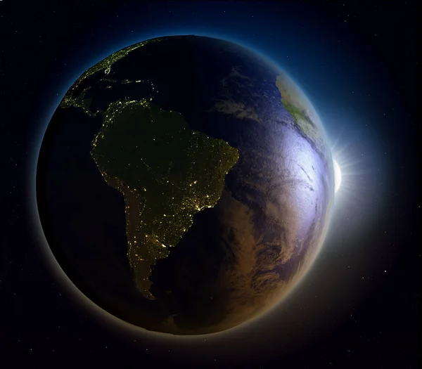 Salida del sol sobre Sudamérica desde el espacio —  Fotos de Stock