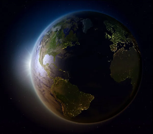 Pôr do sol acima do hemisfério norte do espaço — Fotografia de Stock