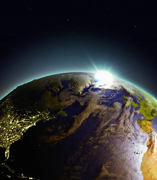 Soluppgång över Nordatlanten från rymden — Stockfoto