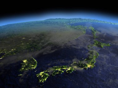 Japonya ve Kore erken sabah uzaydan