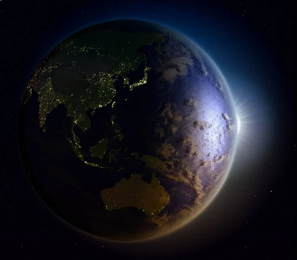 Napkelte felett az űrből-Kelet-Ázsia — Stock Fotó