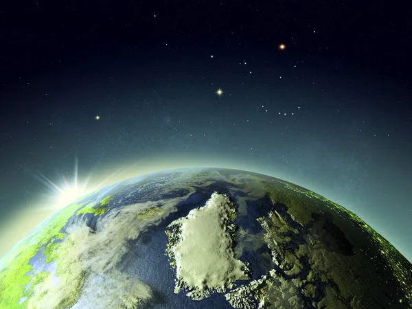 Puesta de sol sobre Groenlandia desde el espacio — Foto de Stock