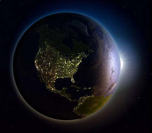 Wschód słońca nad Ameryki Północnej z kosmosu — Zdjęcie stockowe