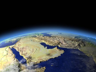 Arap Yarımadası üzerinde erken sabah uzaydan