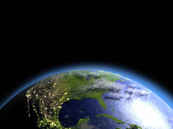 'S morgens boven Noord-Amerika vanuit de ruimte — Stockfoto