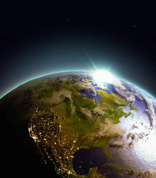 Napkelte felett Észak-Amerikában az űrből — Stock Fotó