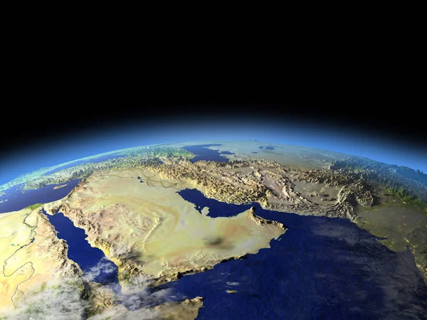Arap Yarımadası üzerinde erken sabah uzaydan — Stok fotoğraf
