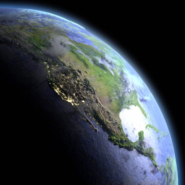 Şafakta uzaydan Kuzey Amerika