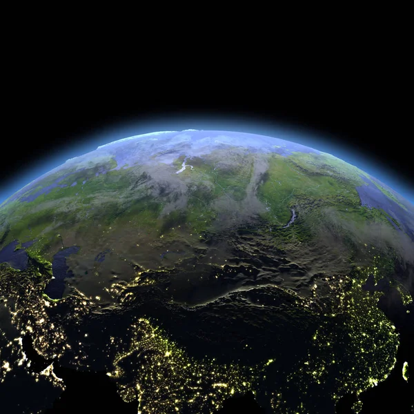 Asia centrale dallo spazio all'alba — Foto Stock