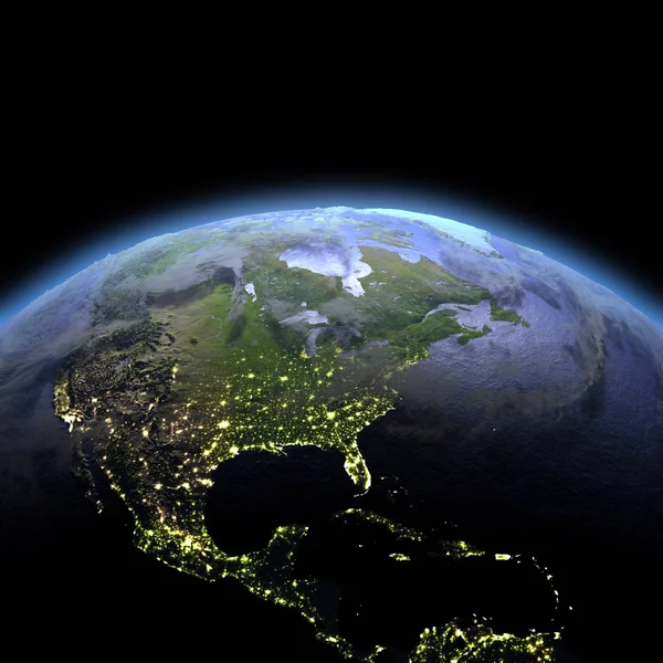 Κεντρική και Βόρεια Αμερική από το διάστημα τα ξημερώματα — Φωτογραφία Αρχείου