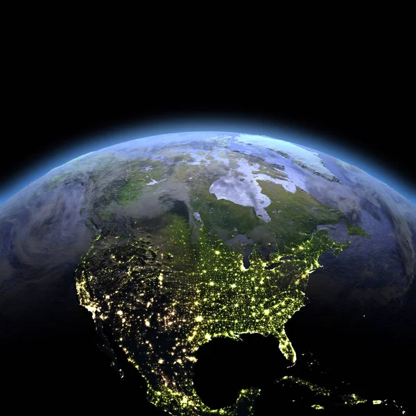 Nordamerika från rymden i gryningen — Stockfoto