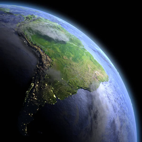Sudamérica desde el espacio al amanecer —  Fotos de Stock