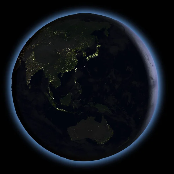 Oost-Azië vanuit de ruimte bij nacht — Stockfoto