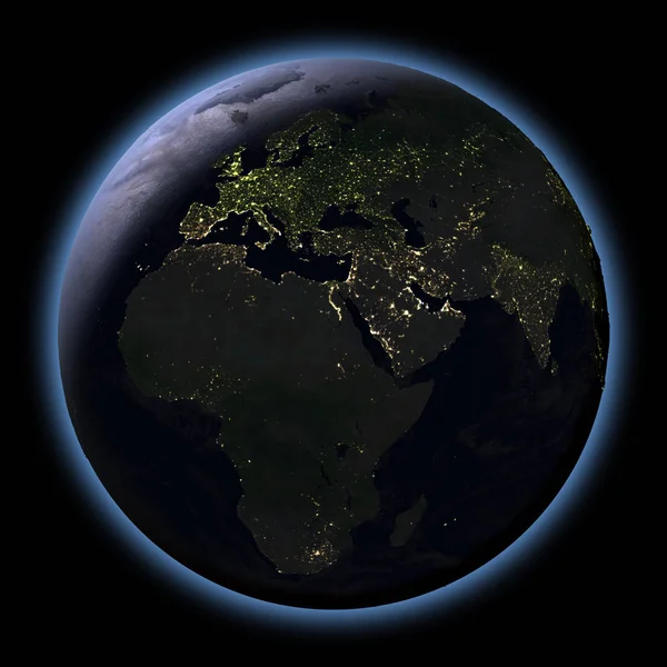 EMEA-regio vanuit de ruimte bij nacht — Stockfoto